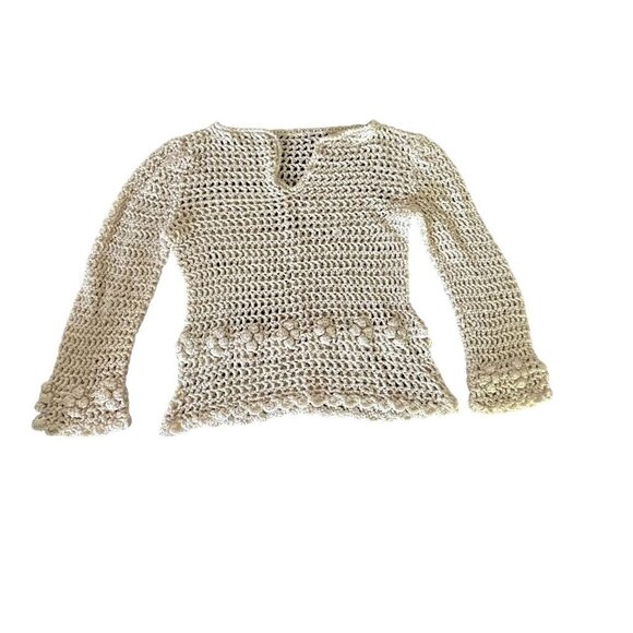 Handmade Crochet Sweater w/Floral Details Long Sleeve Cotton See photos 4sizing - Picture 1 of 5